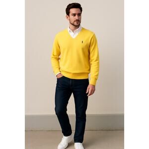 Vintage Polo Ralph Lauren Men’s Cotton Cashmere V-Neck Sweater Yellow XL